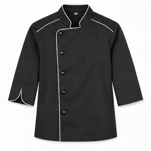 Black chef jacket with white piping